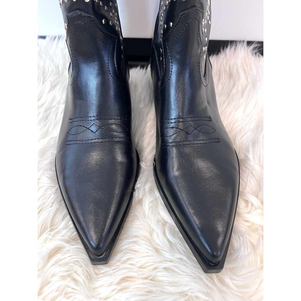 Zara Black faux Leather Studded Ankle Western Booties Size US 9  EUR 40 - Picture 9 of 13